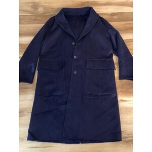 Carolina Herrera Coat Mens Medium Navy Blue Wool Overcoat Car Coat Shawl Collar